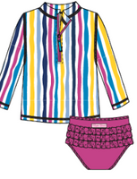 Wavy Stripes Girl's Swim Suit
