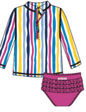 Wavy Stripes Girl's Swim Suit