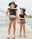 Black & White Stripe Girl's Swim Suit