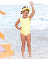 Banana Yellow Seersucker Girl's Swim Suit