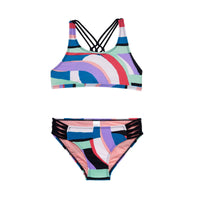 Multi colored Stripe Tie Back Gossip Girl Bikini Set Girl Swim Suit